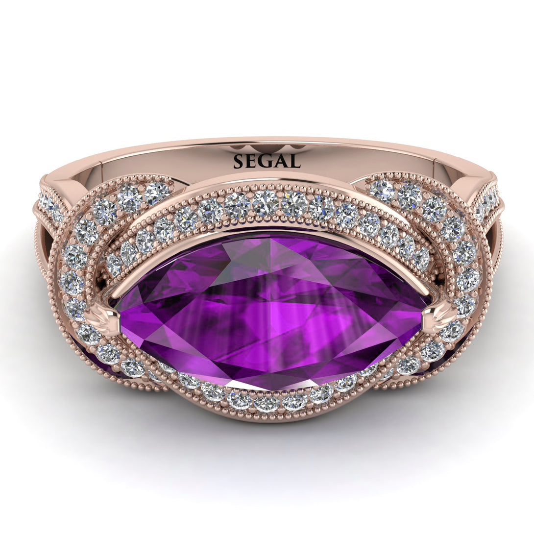 Milgrain Marquise Amethyst Engagement Ring - Marley No. 302