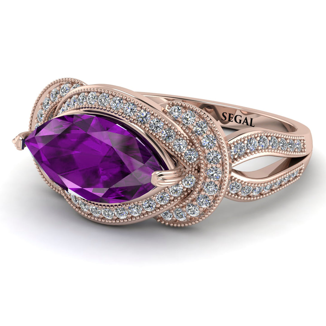 Milgrain Marquise Amethyst Engagement Ring - Marley No. 302