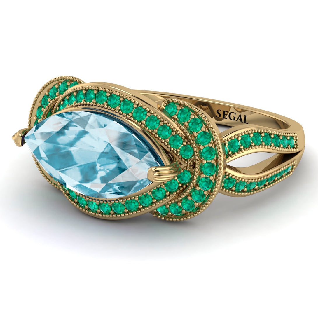 Milgrain Marquise Aquamarine Engagement Ring - Marley No. 404