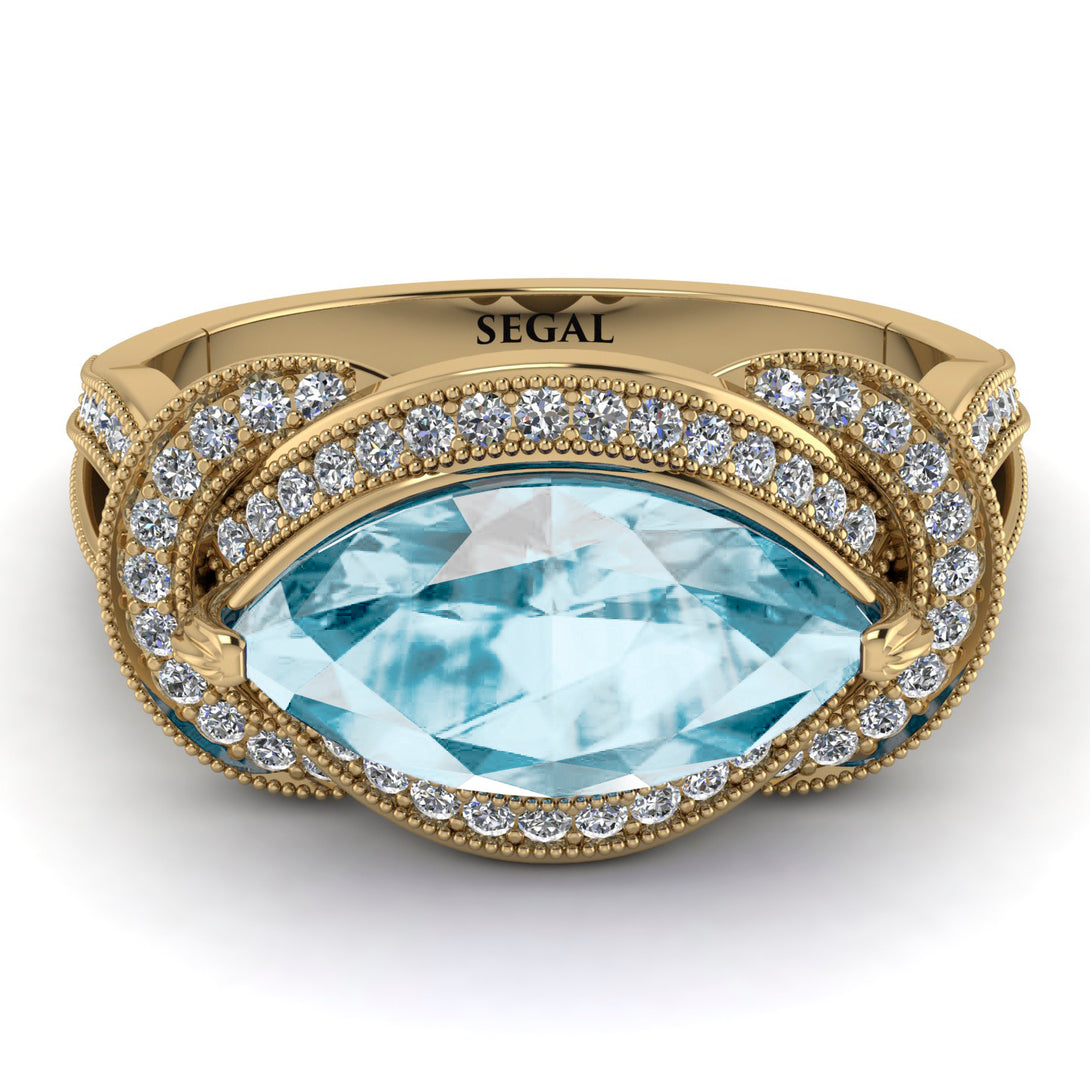 Milgrain Marquise Aquamarine Engagement Ring - Marley No. 401