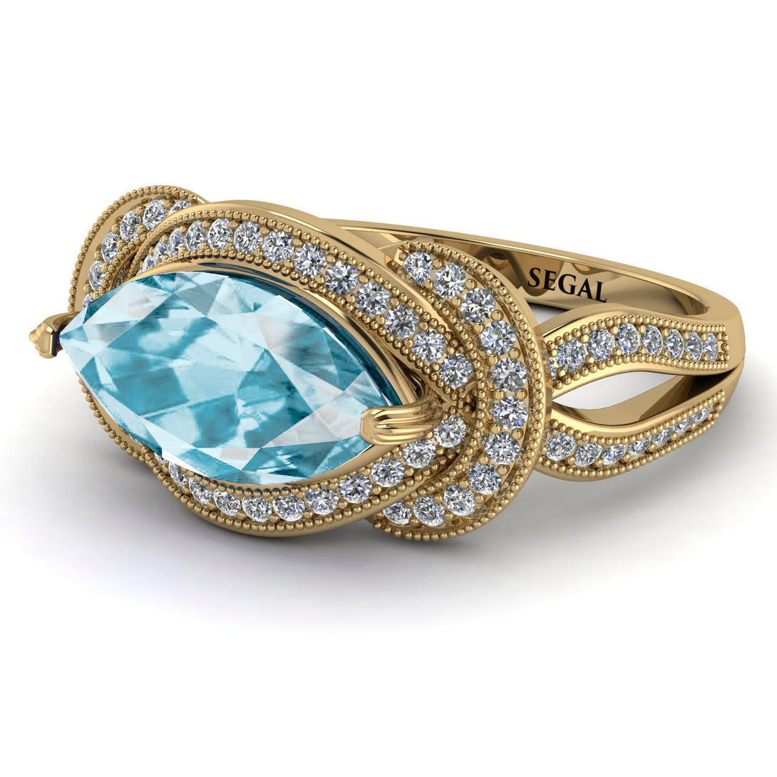 Milgrain Marquise Aquamarine Engagement Ring - Marley No. 401