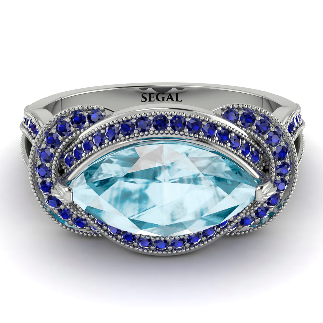 Milgrain Marquise Aquamarine Engagement Ring - Marley No. 415