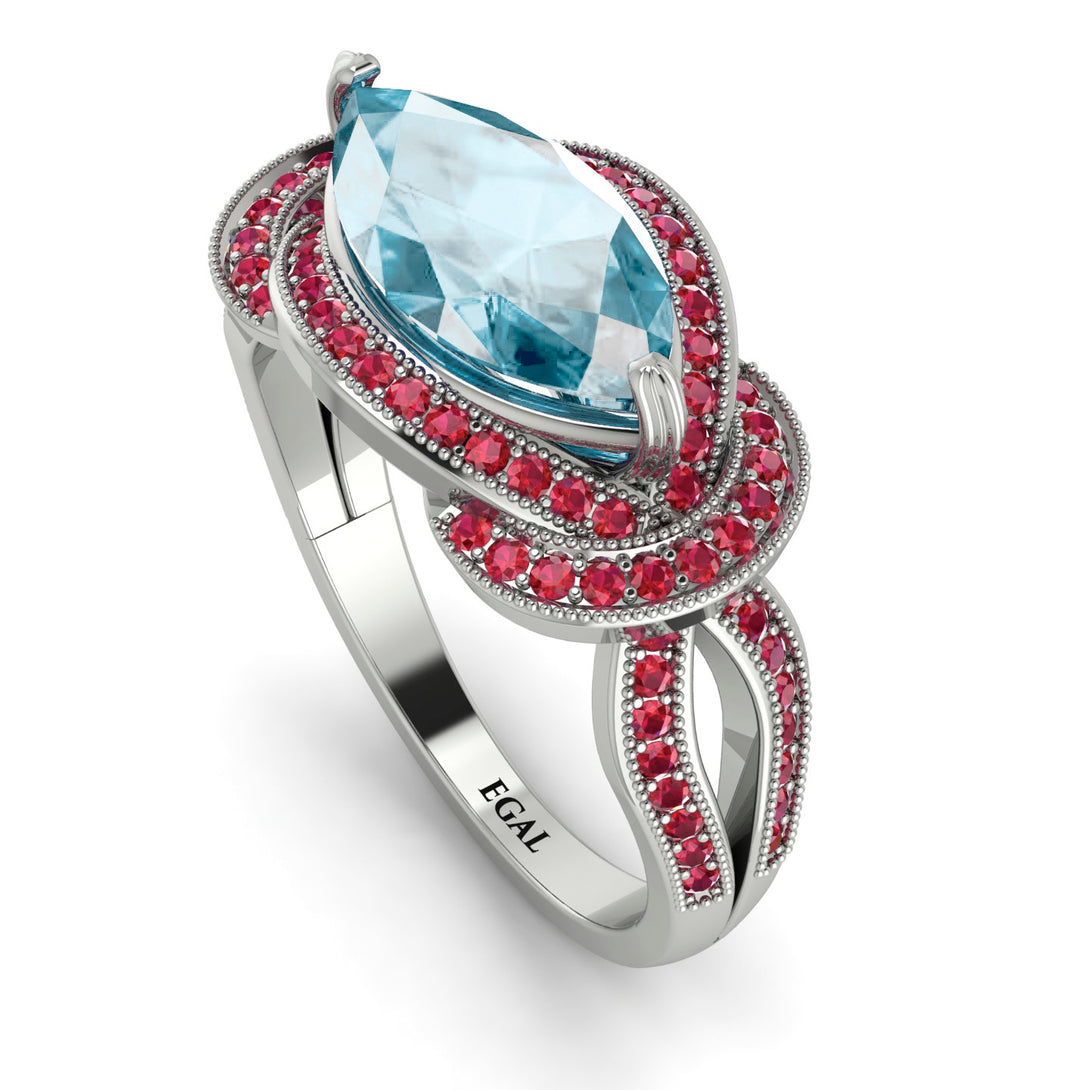 Milgrain Marquise Aquamarine Engagement Ring - Marley No. 412