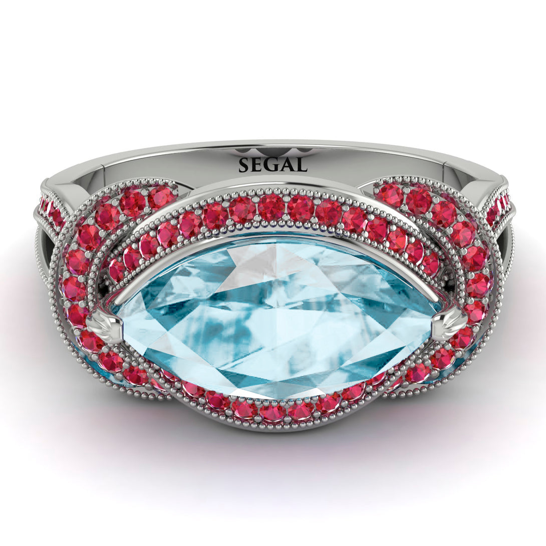 Milgrain Marquise Aquamarine Engagement Ring - Marley No. 412