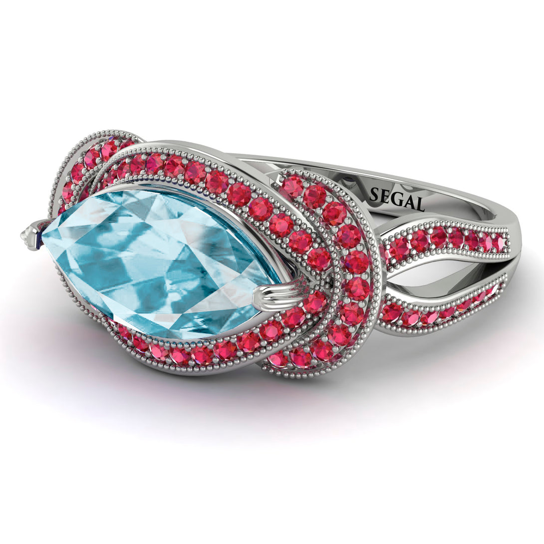 Milgrain Marquise Aquamarine Engagement Ring - Marley No. 412