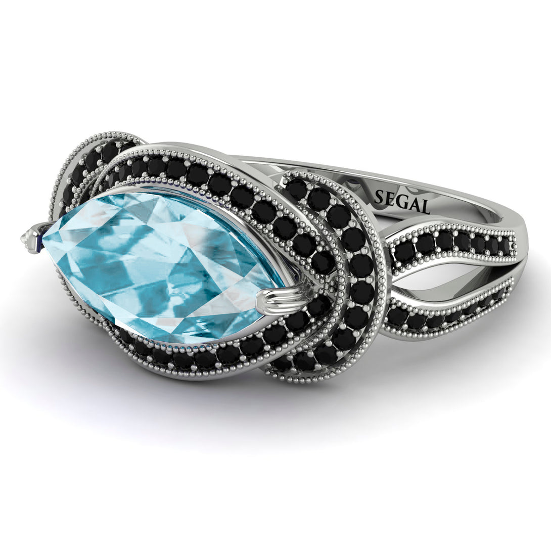 Milgrain Marquise Aquamarine Engagement Ring - Marley No. 409