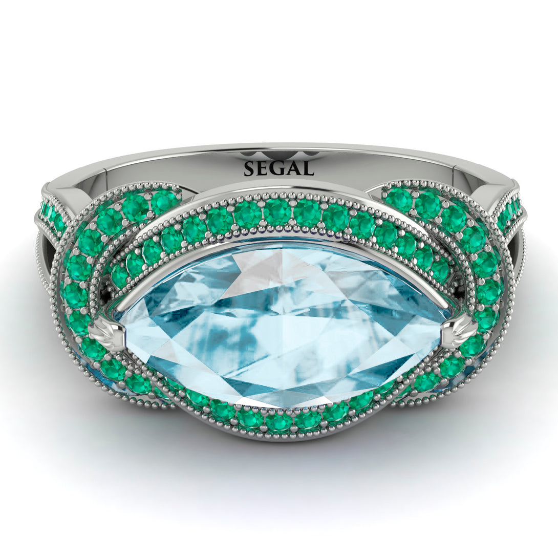 Milgrain Marquise Aquamarine Engagement Ring - Marley No. 406