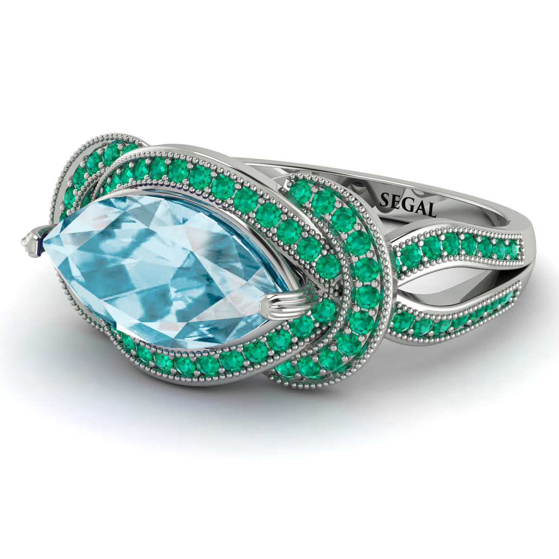 Milgrain Marquise Aquamarine Engagement Ring - Marley No. 406
