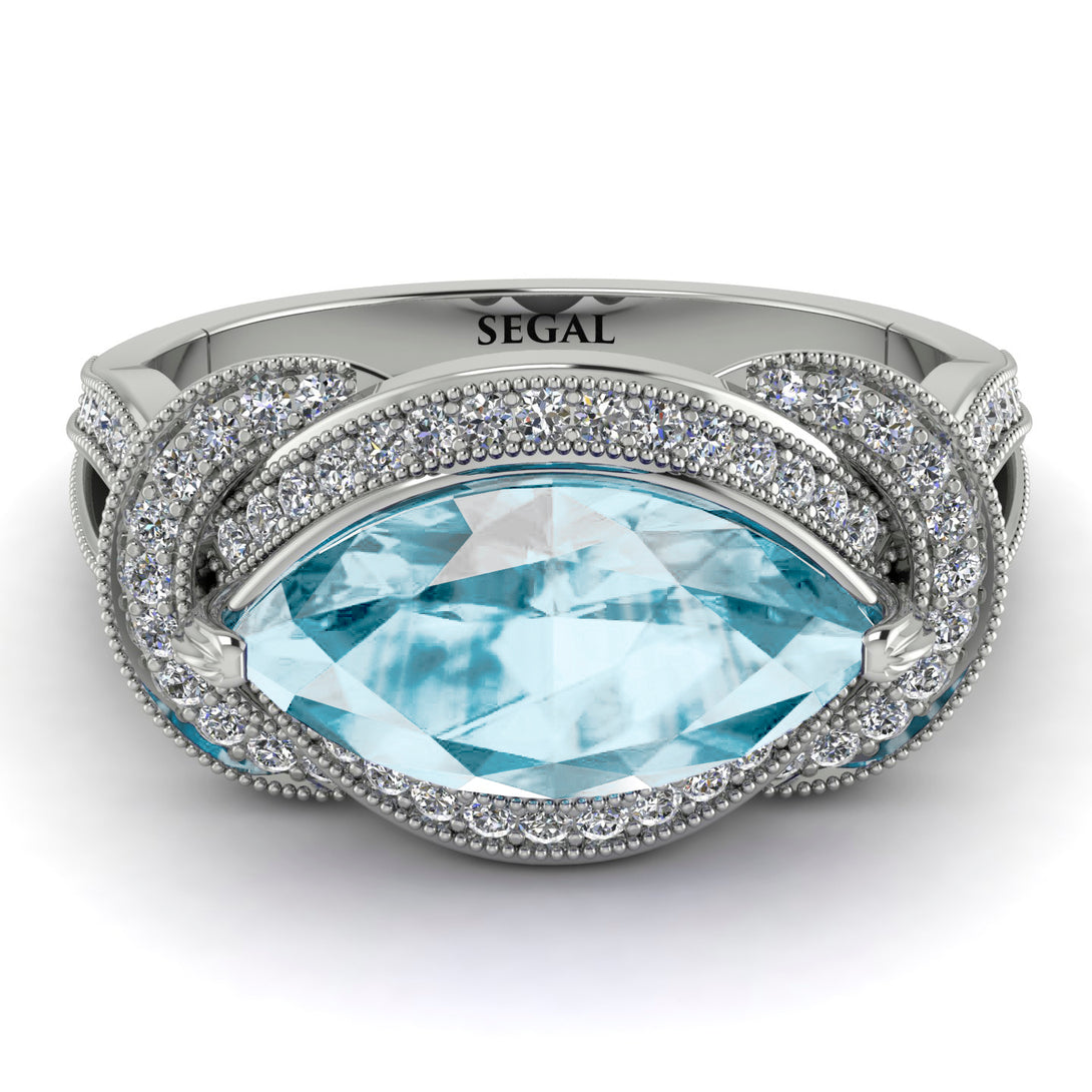 Milgrain Marquise Aquamarine Engagement Ring - Marley No. 403