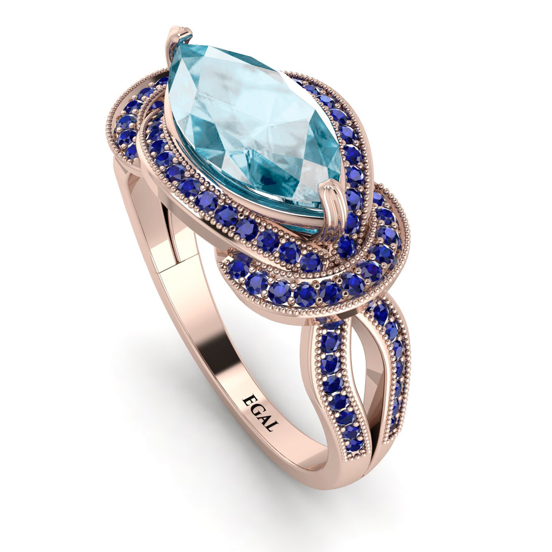 Milgrain Marquise Aquamarine Engagement Ring - Marley No. 414