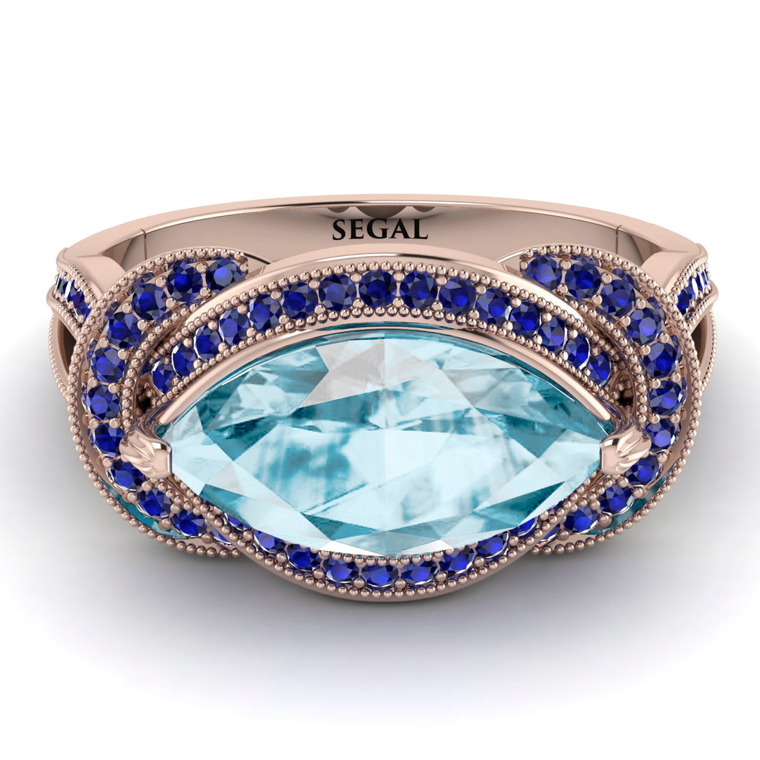 Milgrain Marquise Aquamarine Engagement Ring - Marley No. 414