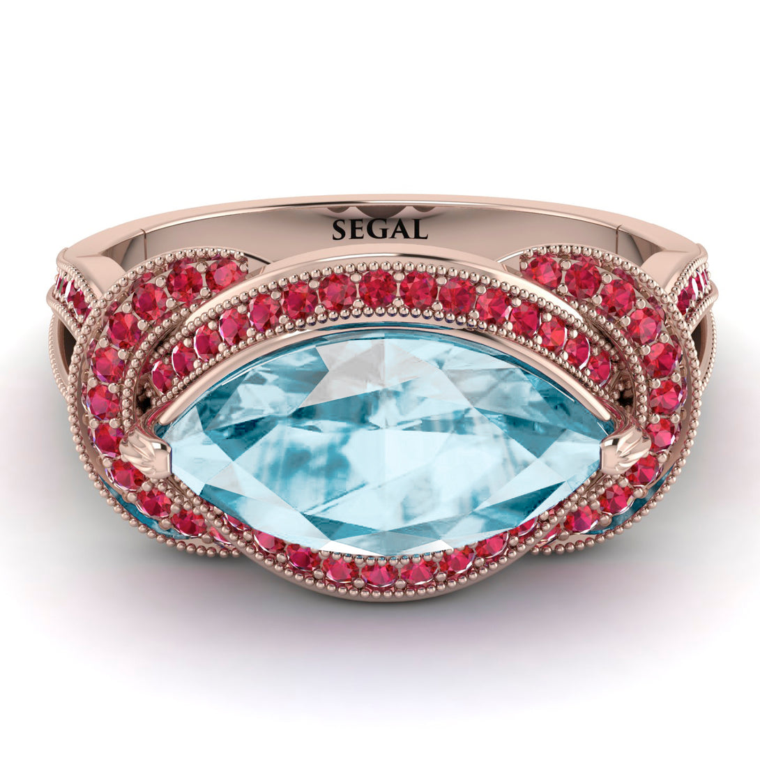 Milgrain Marquise Aquamarine Engagement Ring - Marley No. 411