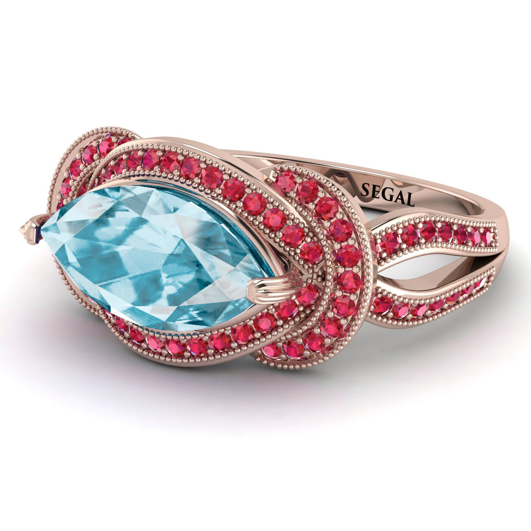 Milgrain Marquise Aquamarine Engagement Ring - Marley No. 411