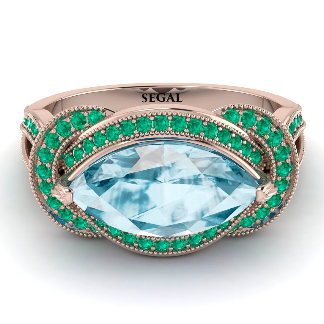 Milgrain Marquise Aquamarine Engagement Ring - Marley No. 405
