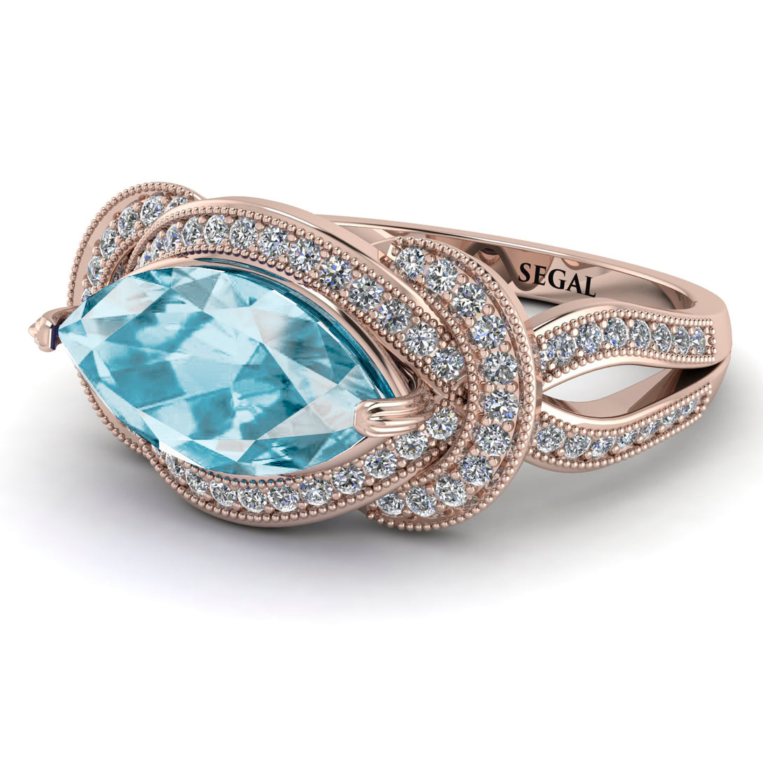 Milgrain Marquise Aquamarine Engagement Ring - Marley No. 402