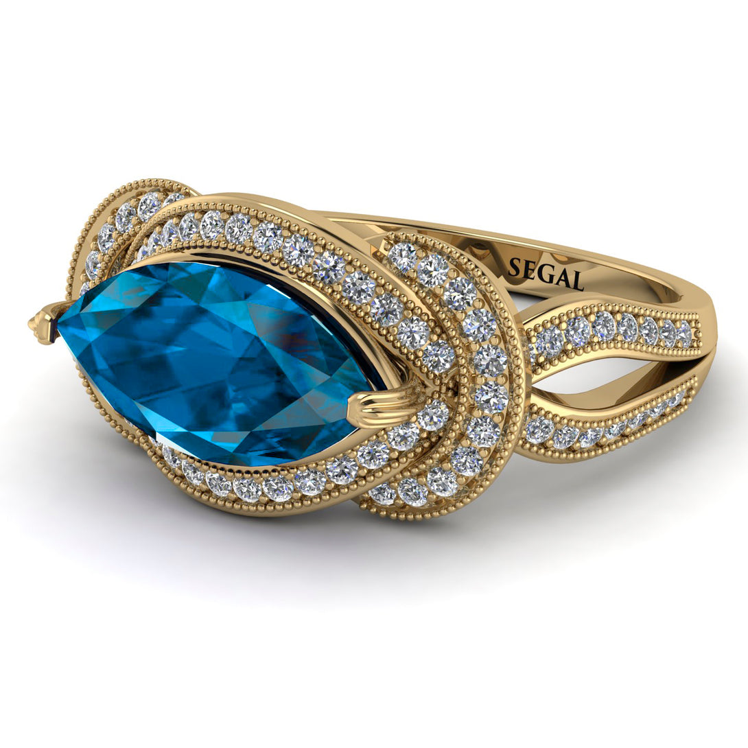Milgrain Marquise Blue Topaz Engagement Ring - Marley No. 501