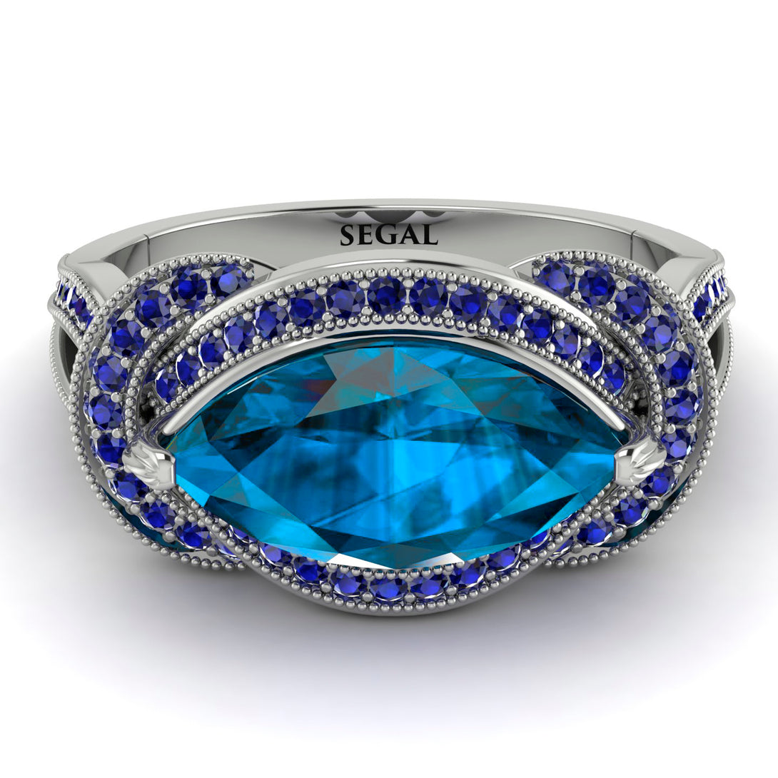Milgrain Marquise Blue Topaz Engagement Ring - Marley No. 515