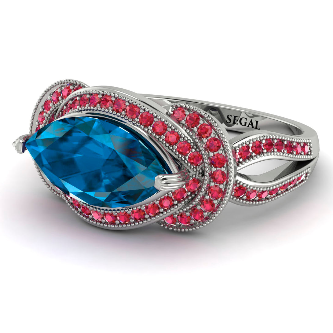 Milgrain Marquise Blue Topaz Engagement Ring - Marley No. 512
