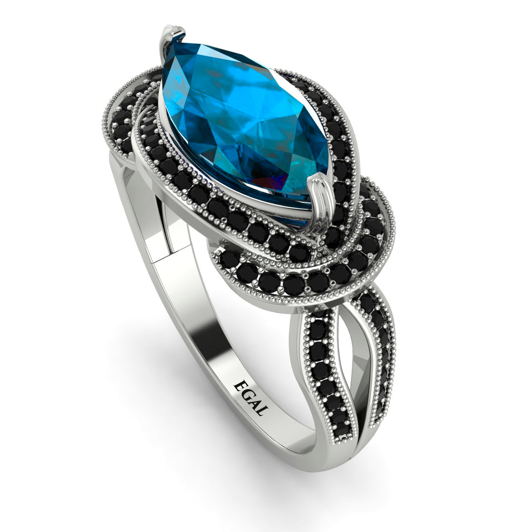 Milgrain Marquise Blue Topaz Engagement Ring - Marley No. 509