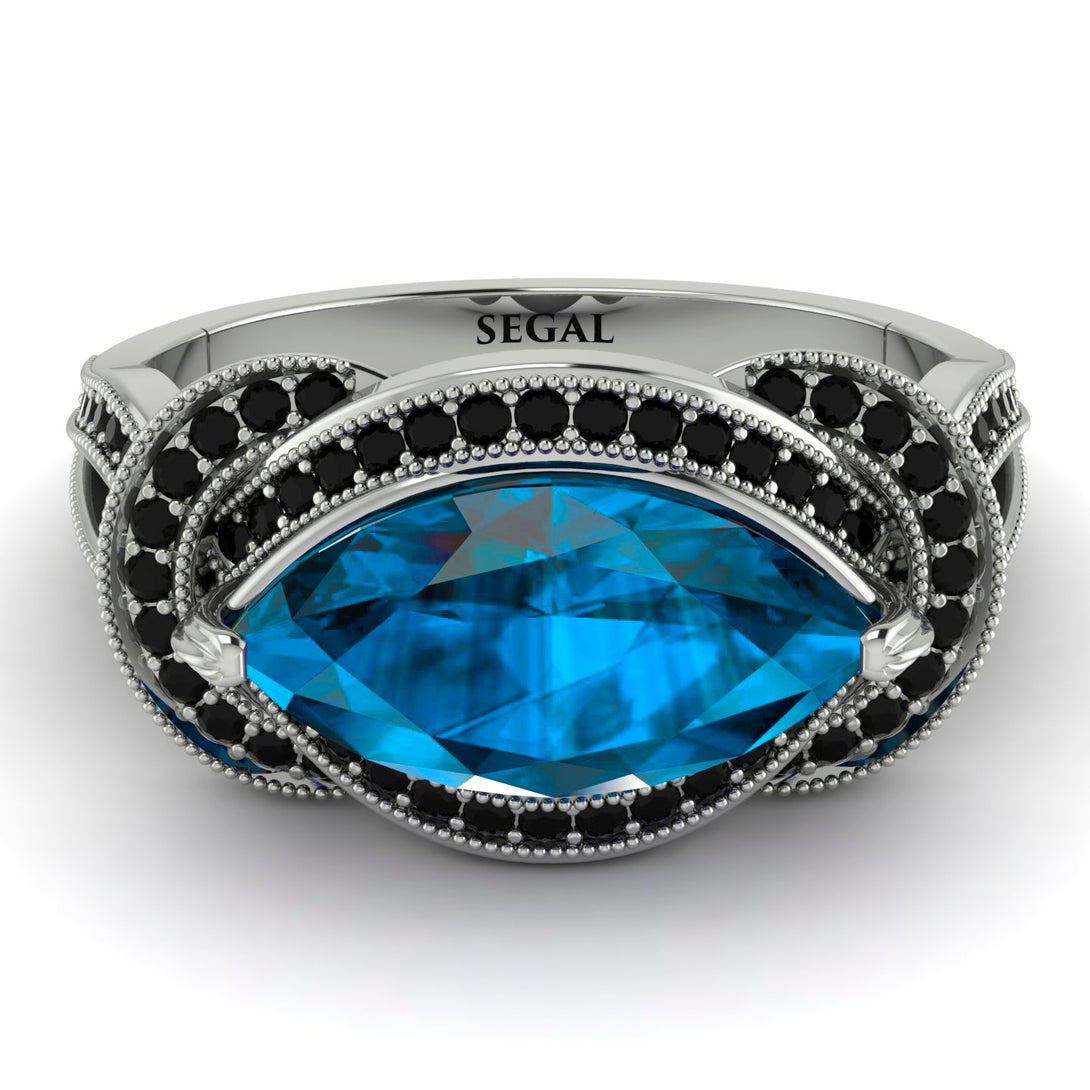 Milgrain Marquise Blue Topaz Engagement Ring - Marley No. 509