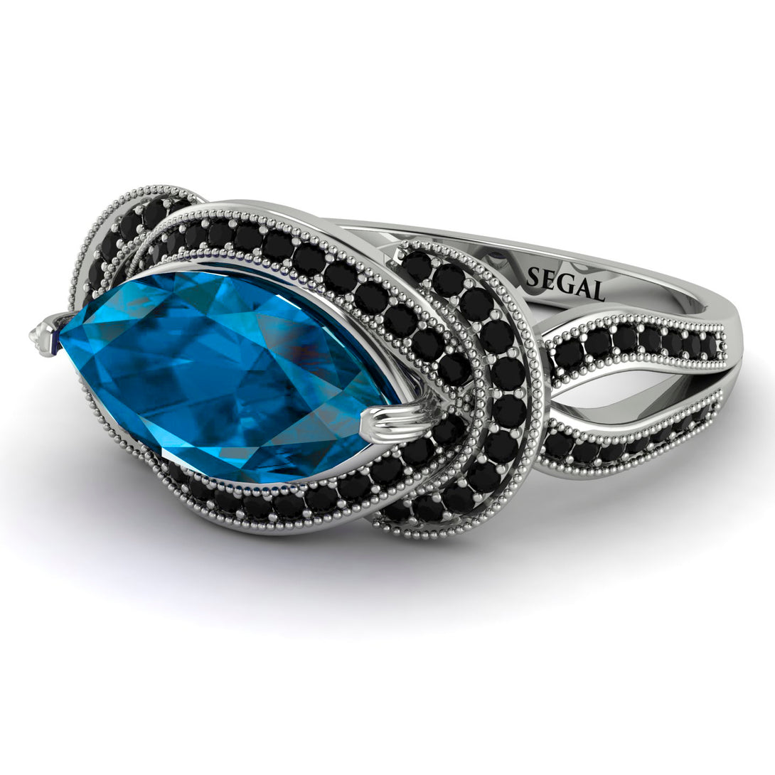 Milgrain Marquise Blue Topaz Engagement Ring - Marley No. 509