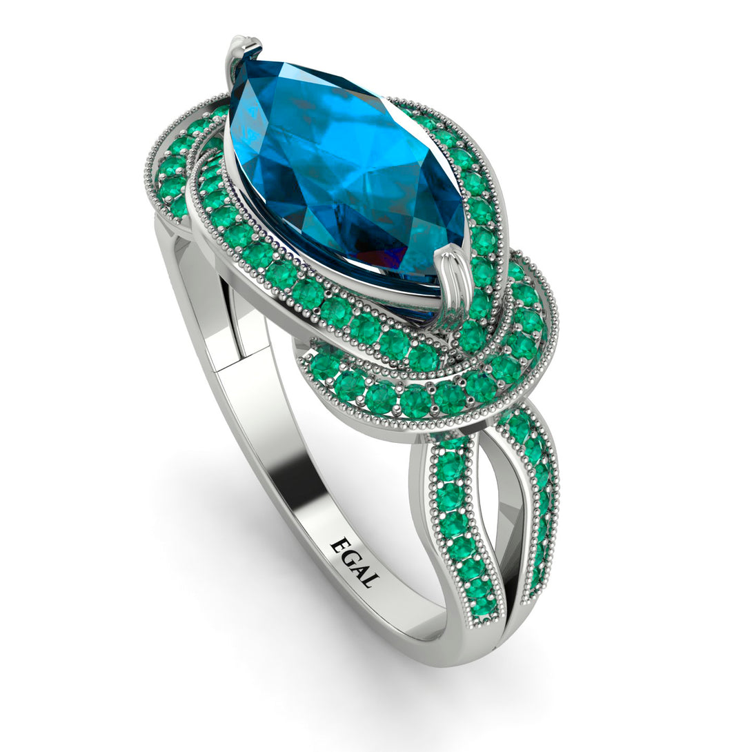 Milgrain Marquise Blue Topaz Engagement Ring - Marley No. 506
