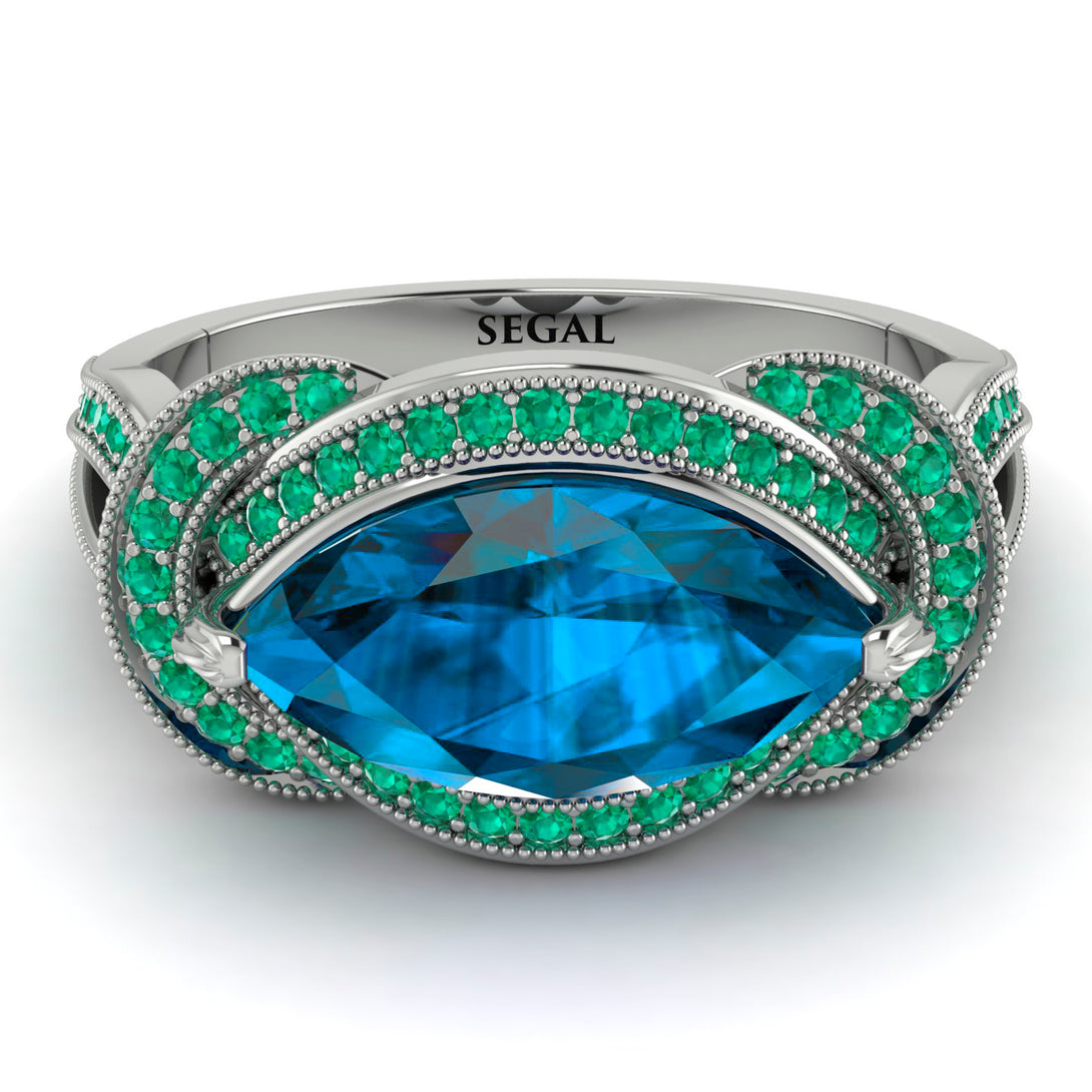 Milgrain Marquise Blue Topaz Engagement Ring - Marley No. 506