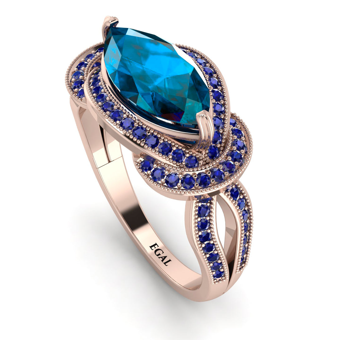 Milgrain Marquise Blue Topaz Engagement Ring - Marley No. 514