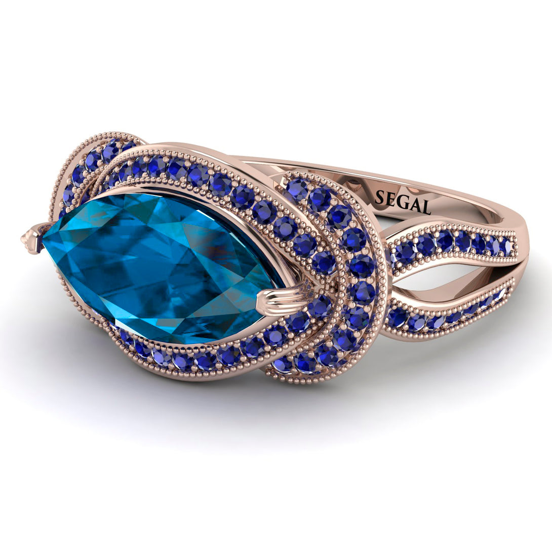 Milgrain Marquise Blue Topaz Engagement Ring - Marley No. 514