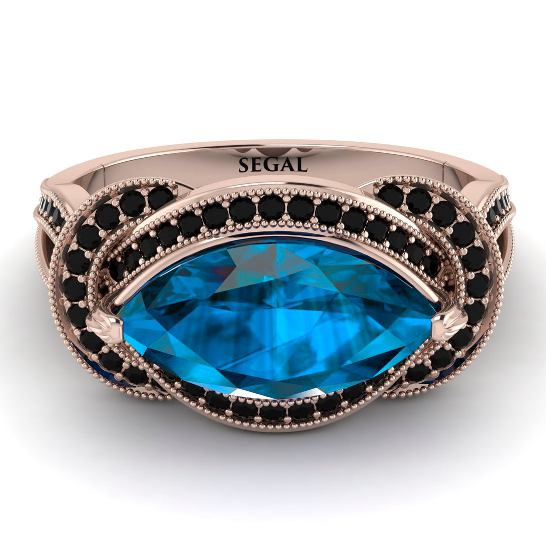 Milgrain Marquise Blue Topaz Engagement Ring - Marley No. 508
