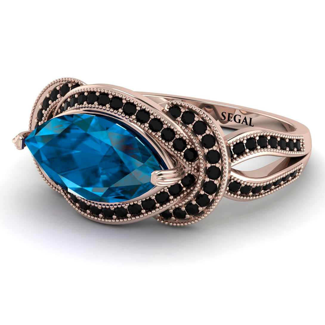 Milgrain Marquise Blue Topaz Engagement Ring - Marley No. 508