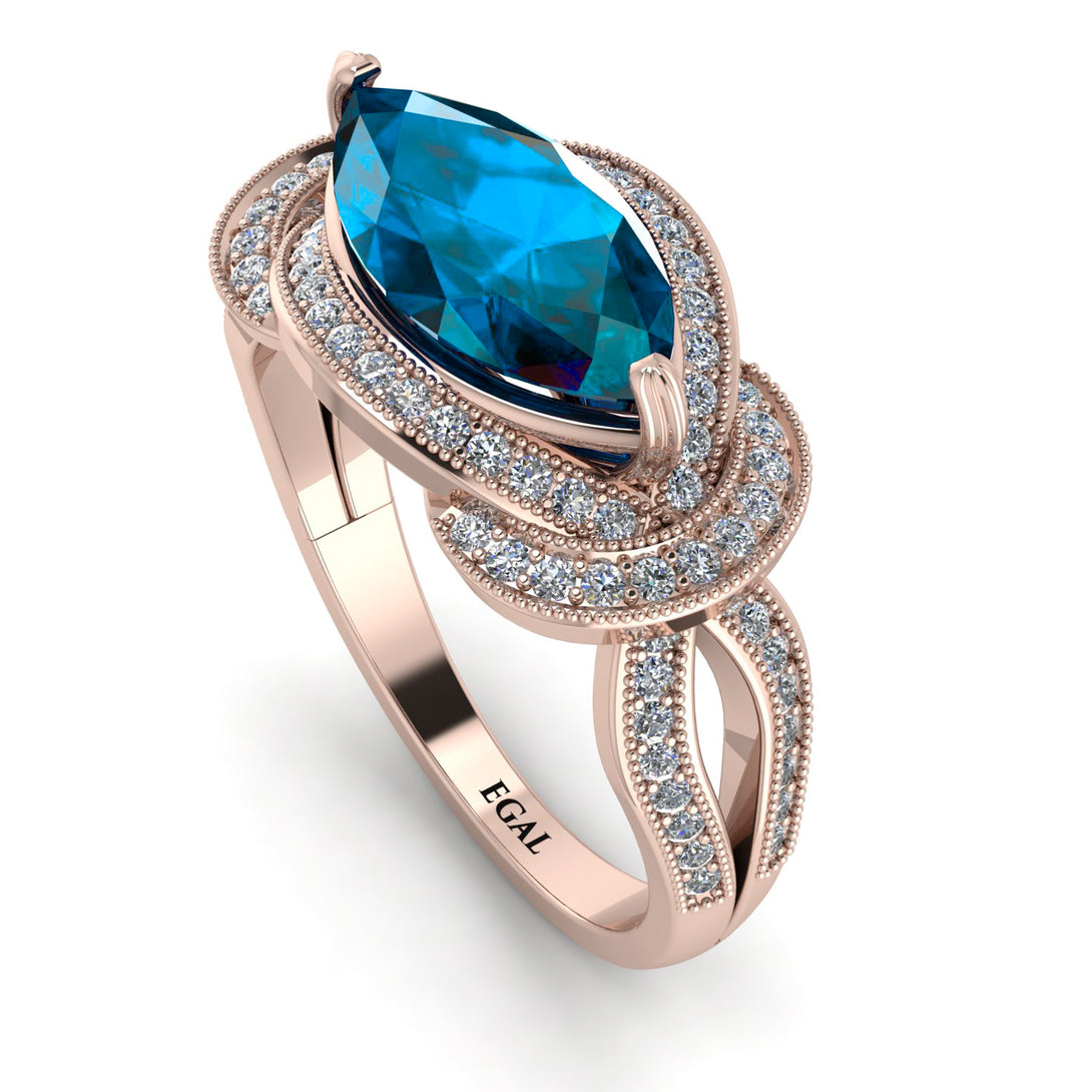 Milgrain Marquise Blue Topaz Engagement Ring - Marley No. 502