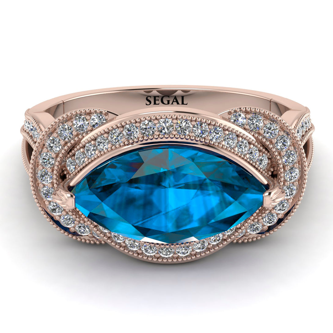 Milgrain Marquise Blue Topaz Engagement Ring - Marley No. 502