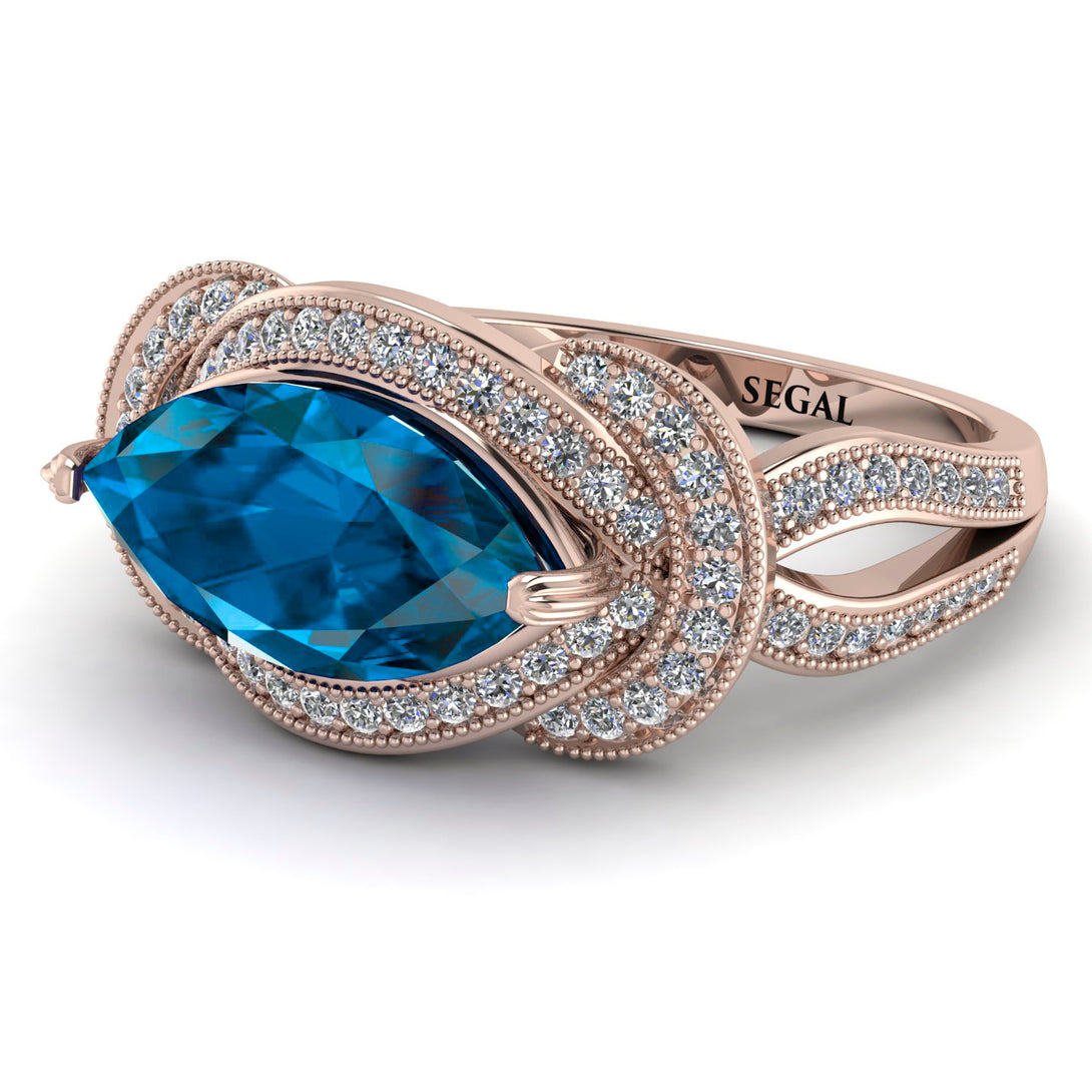 Milgrain Marquise Blue Topaz Engagement Ring - Marley No. 502