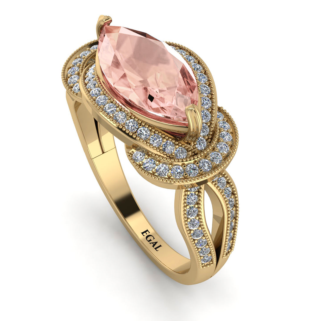 Milgrain Marquise Morganite Engagement Ring - Marley No. 901