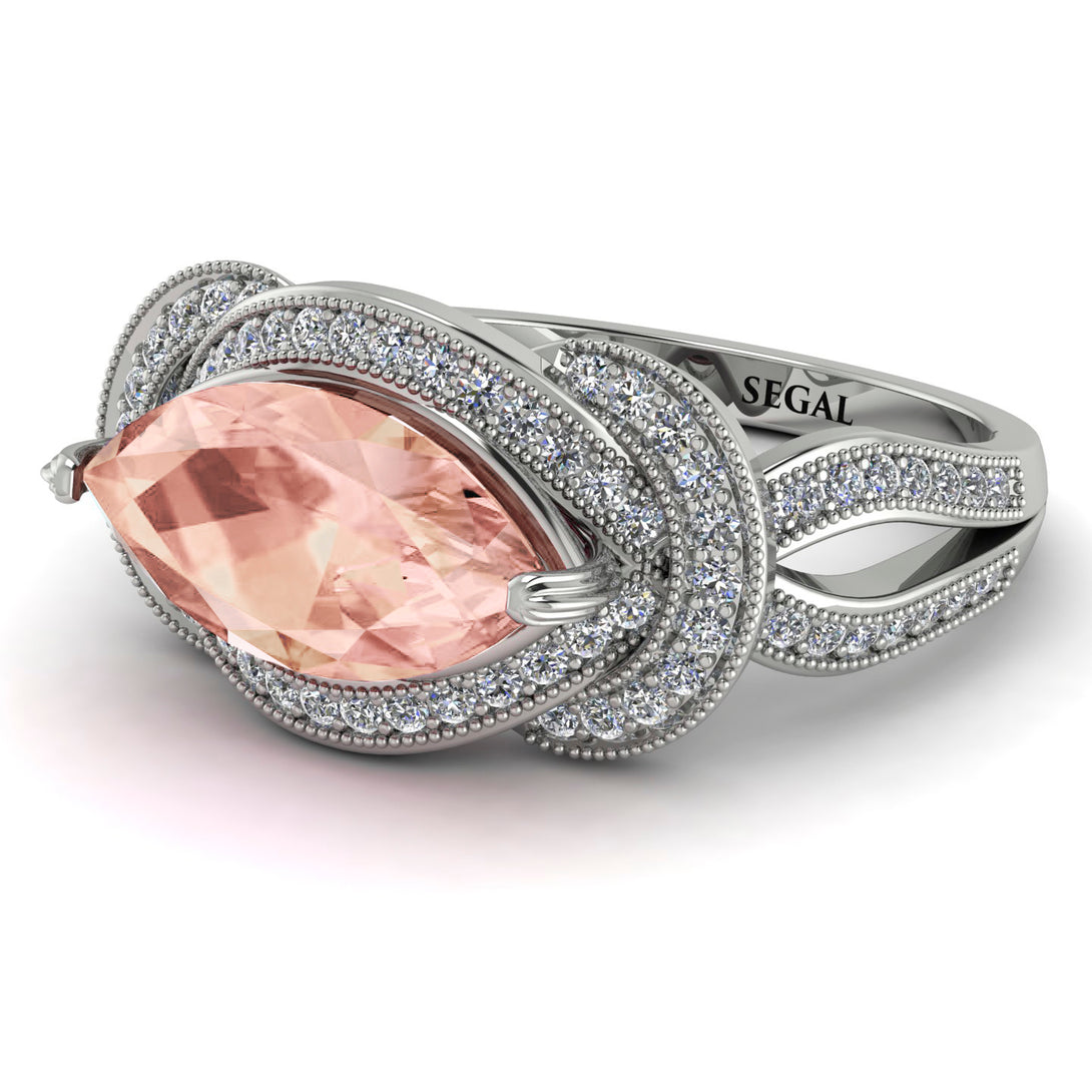 Milgrain Marquise Morganite Engagement Ring - Marley No. 903
