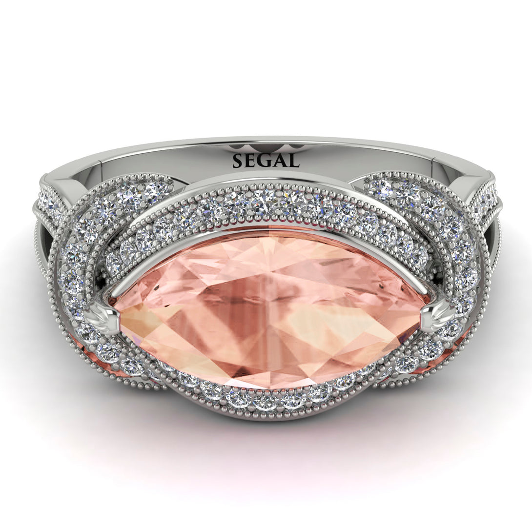 Milgrain Marquise Morganite Engagement Ring - Marley No. 903