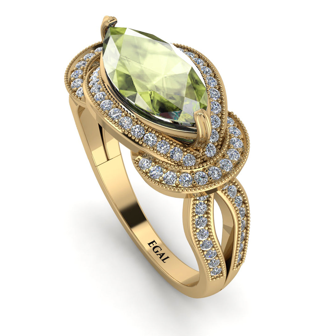 Milgrain Marquise Peridot Engagement Ring - Marley No. 701