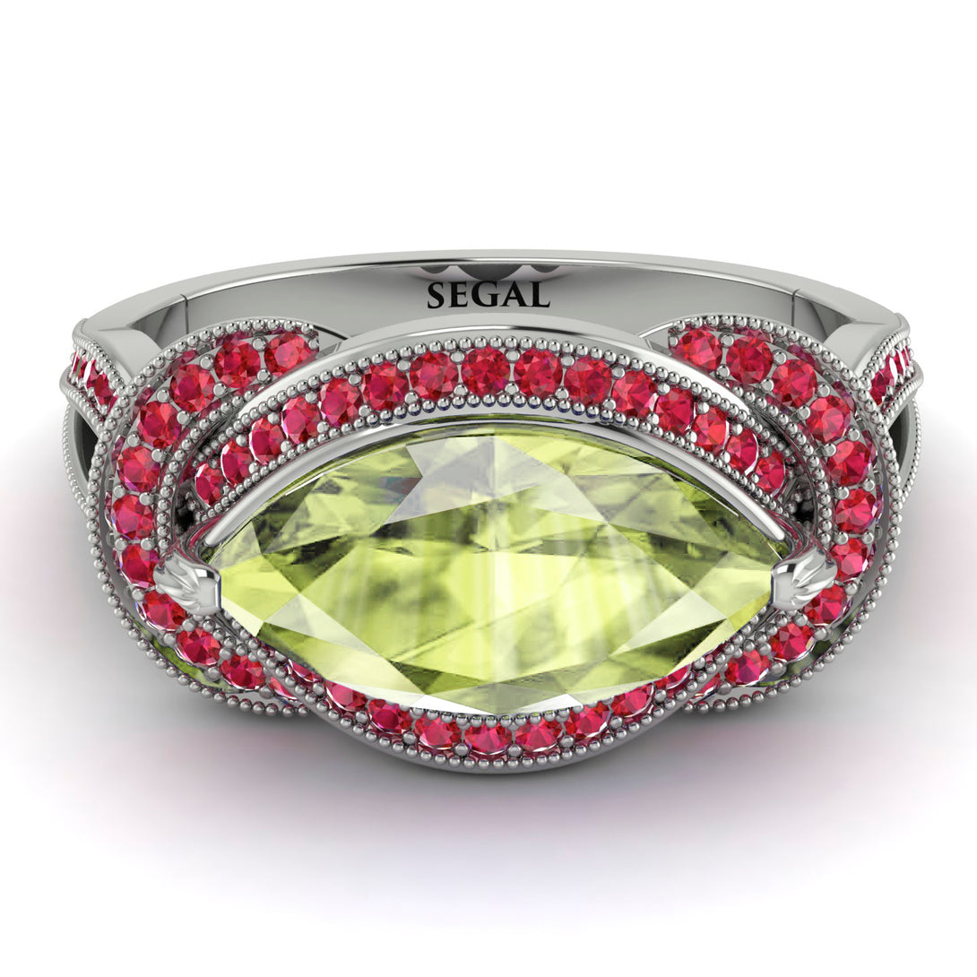 Milgrain Marquise Peridot Engagement Ring - Marley No. 712