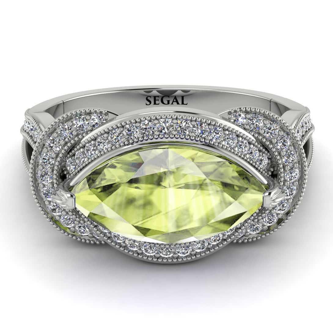 Milgrain Marquise Peridot Engagement Ring - Marley No. 703