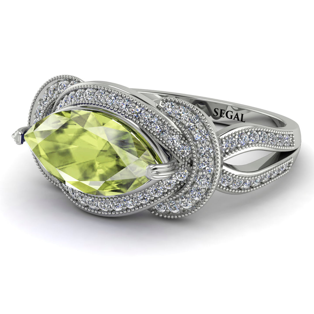 Milgrain Marquise Peridot Engagement Ring - Marley No. 703