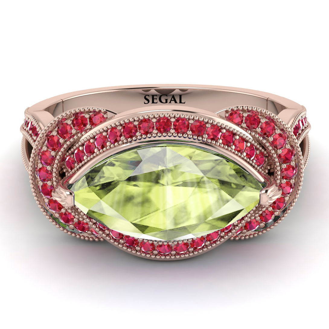 Milgrain Marquise Peridot Engagement Ring - Marley No. 711