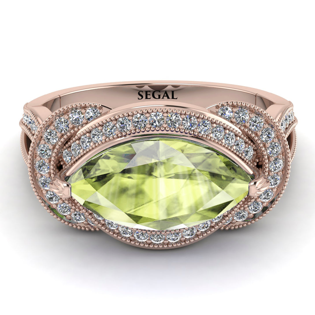 Milgrain Marquise Peridot Engagement Ring - Marley No. 702