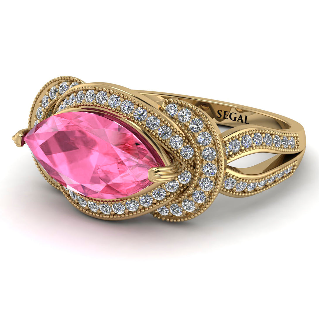 Milgrain Marquise Pink Moissanite Engagement Ring - Marley No. 801
