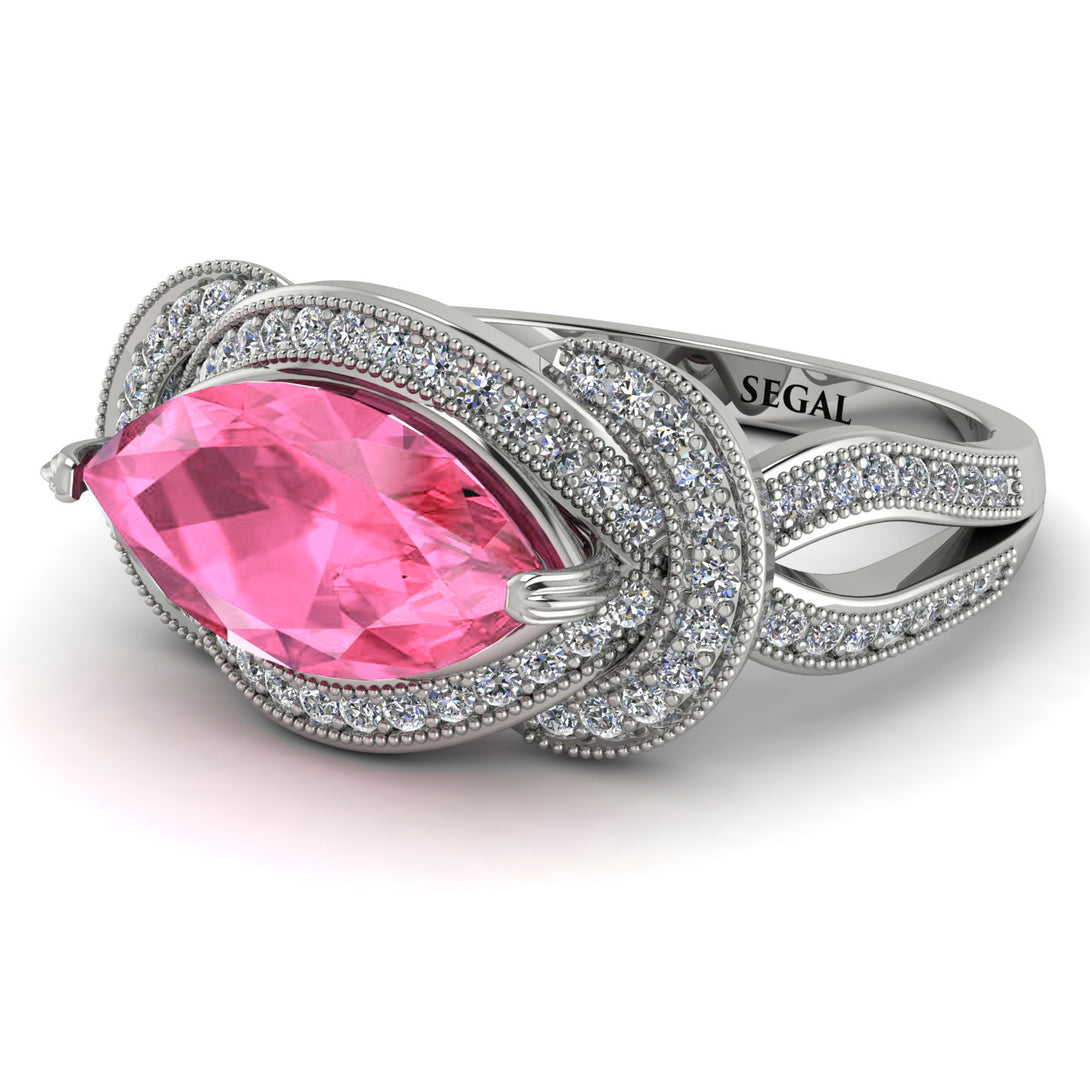 Milgrain Marquise Pink Moissanite Engagement Ring - Marley No. 803