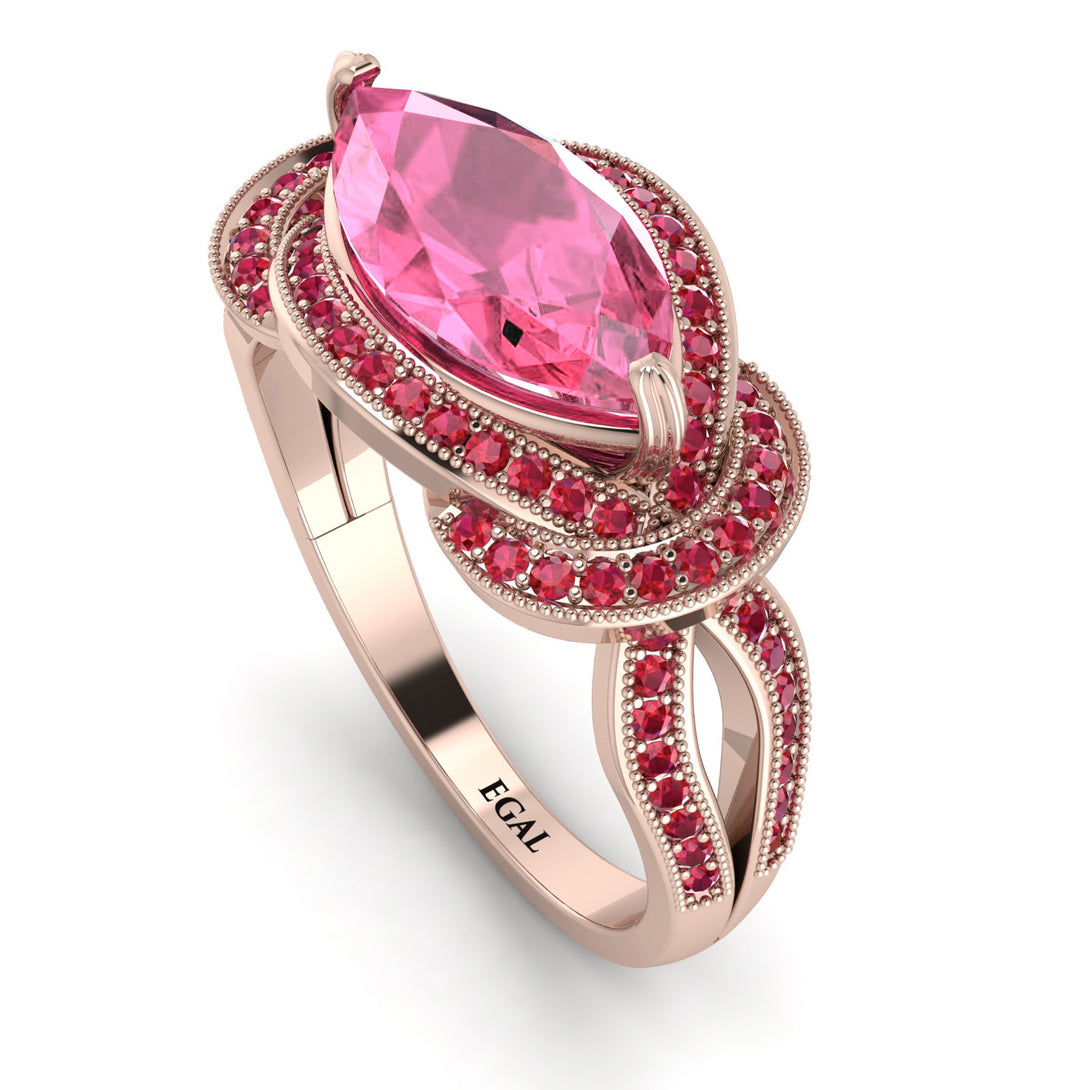 Milgrain Marquise Pink Moissanite Engagement Ring - Marley No. 811