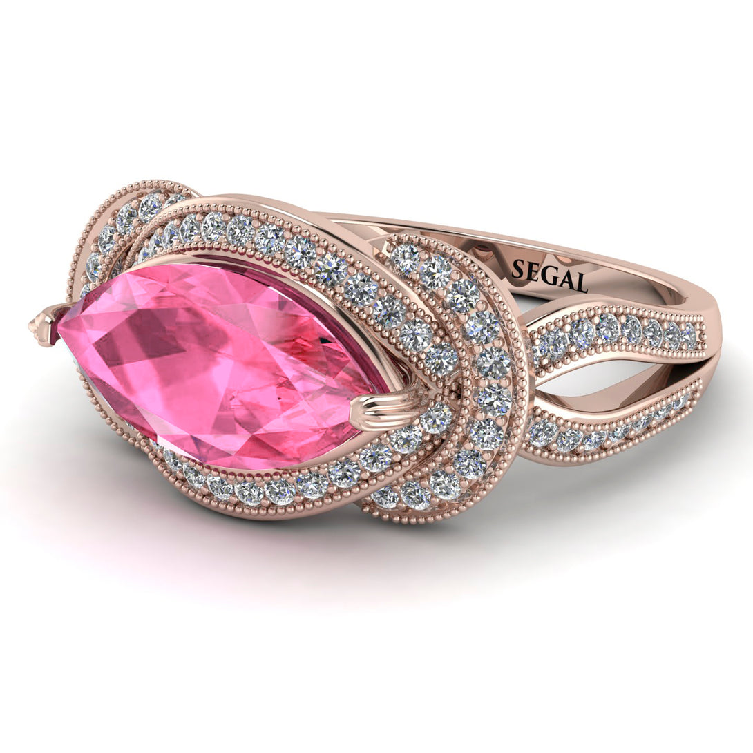 Milgrain Marquise Pink Moissanite Engagement Ring - Marley No. 802