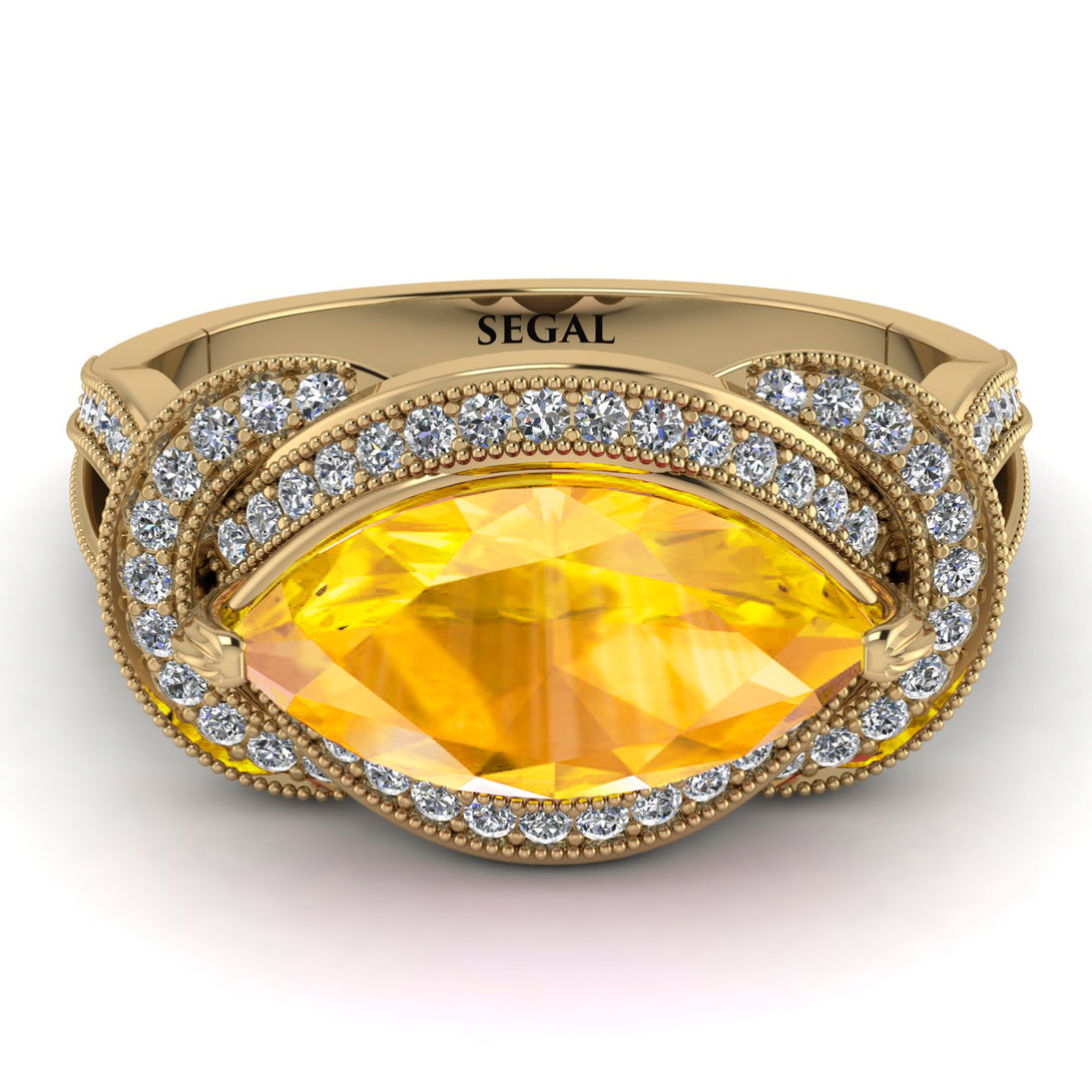 Milgrain Marquise Yellow Diamond Engagement Ring - Marley No. 1001