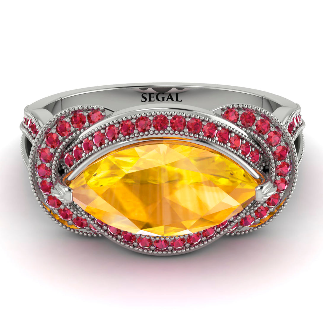Milgrain Marquise Yellow Diamond Engagement Ring - Marley No. 1012