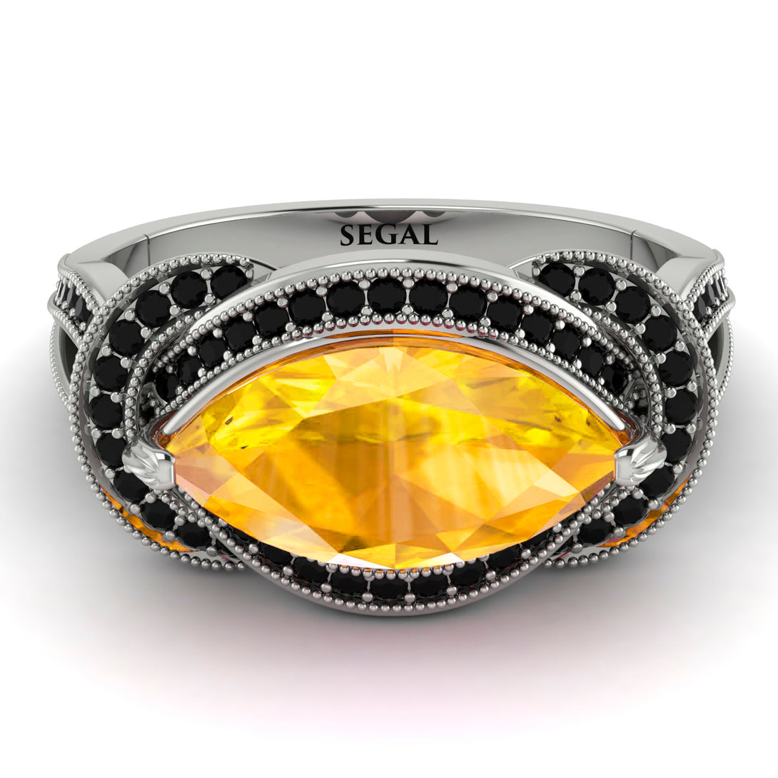 Milgrain Marquise Yellow Diamond Engagement Ring - Marley No. 1009